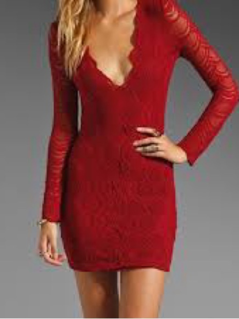 Nightcap Red Lace Long Sleeve V-Neck Mini Dress Size 3